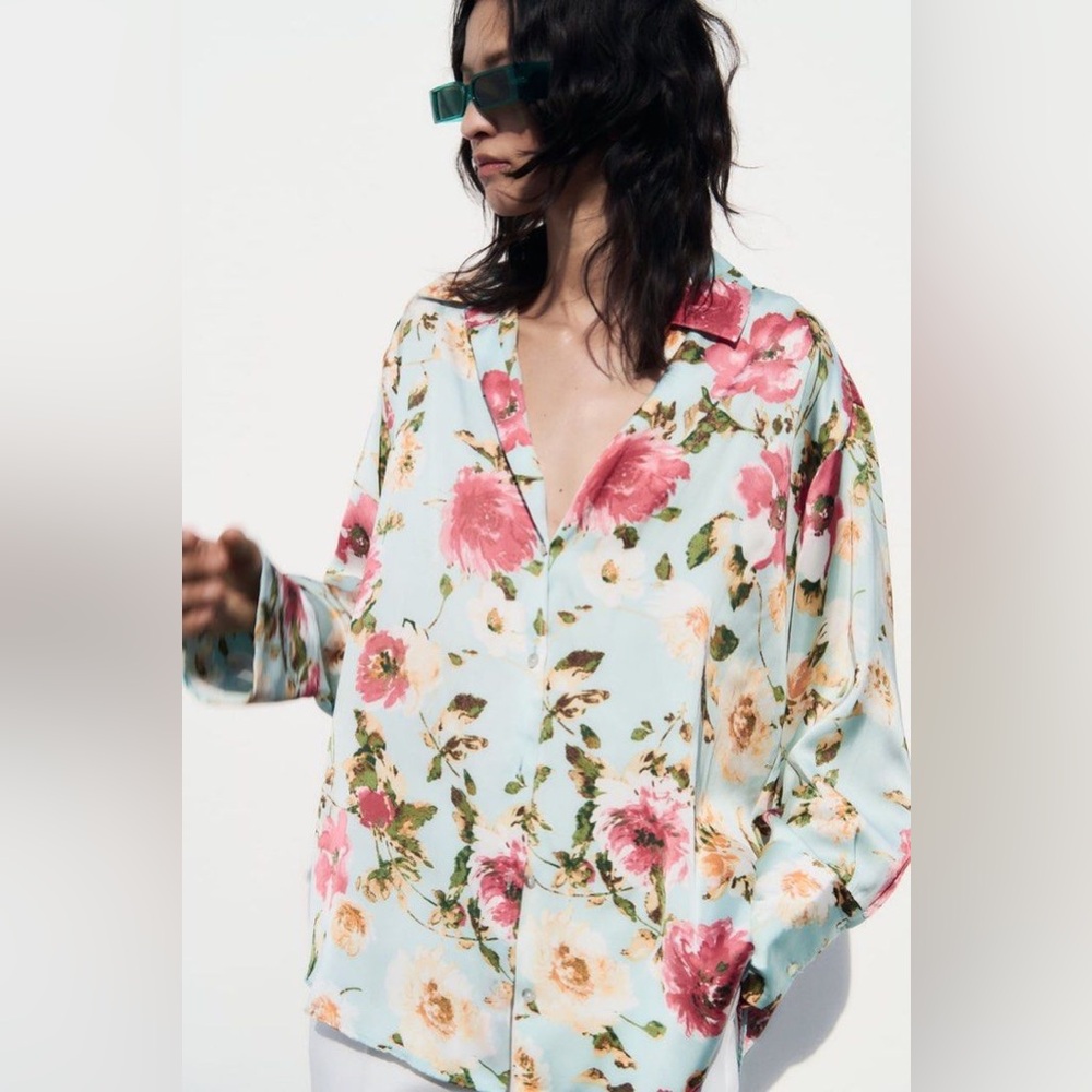 Zara satin effect floral shirt